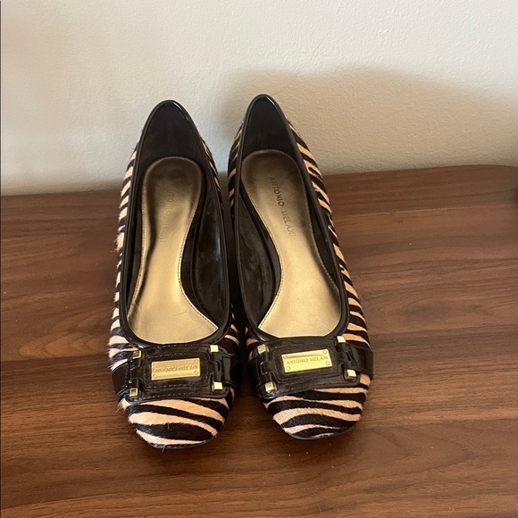 Antonio Melani Black and Cream Zebra Flats - Picture 1 of 7